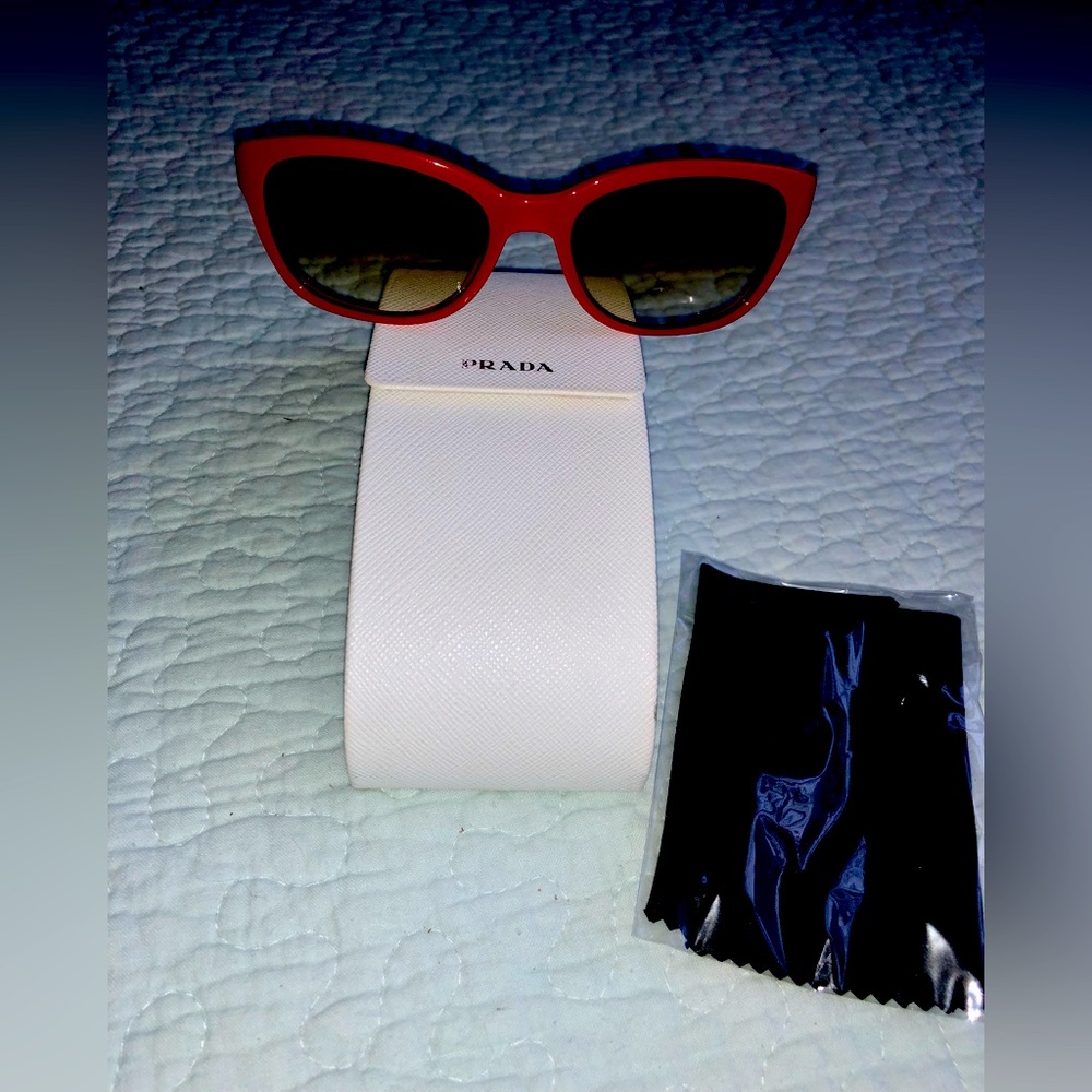 Women’s Prada Red sunglasses with hard case & cleaning cloth. EUC worn o…
